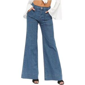Forever 21 Pinstripe Bell Bottom Jeans S Blue White